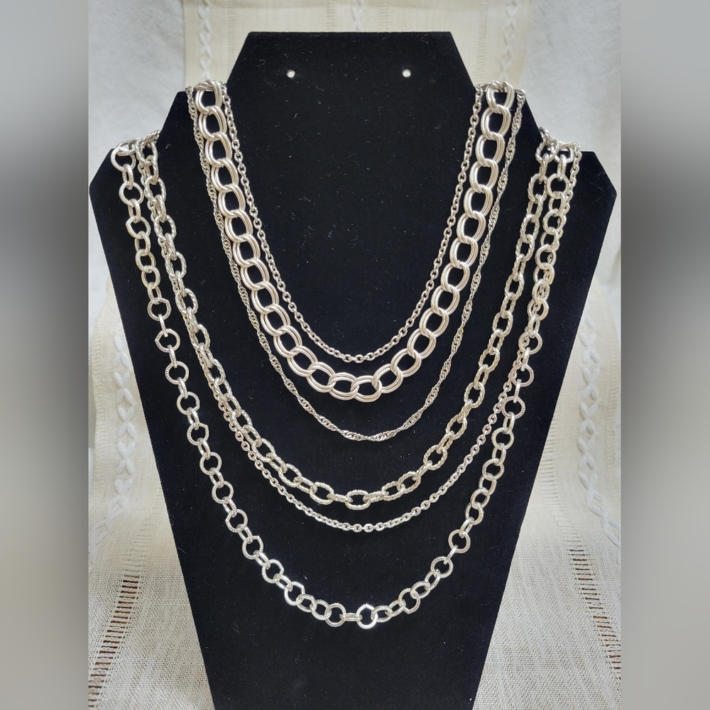 Premier Designs 6 strand "Chain Reaction" Silver-Tone Necklace